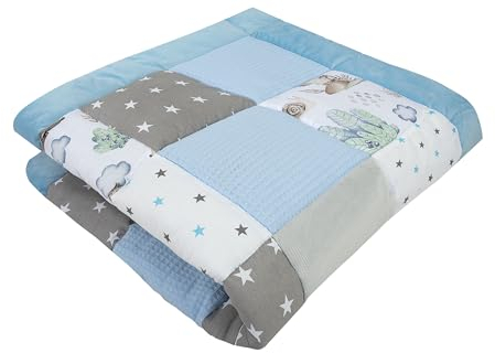 Medi Partners Krabbeldecke für Baby Spielmatte 100% Baumwolle Krabbelmatte - 120x120cm Krabbeldeck Dick Weich Decke Laufgittereinlage Babydecke Minky Waffel Spielbogen (Hirsch und Igel)