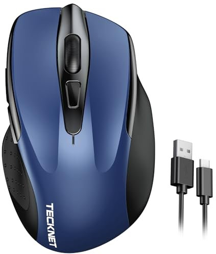TECKNET Rechargeable Wireless Mouse, 2.4G Computer Mouse Cordless with USB Receiver, 4800DPI Adjustable Wireless Ergonomic Mouse for Laptop PC Windows Mac OS, Silent Click, Blue
