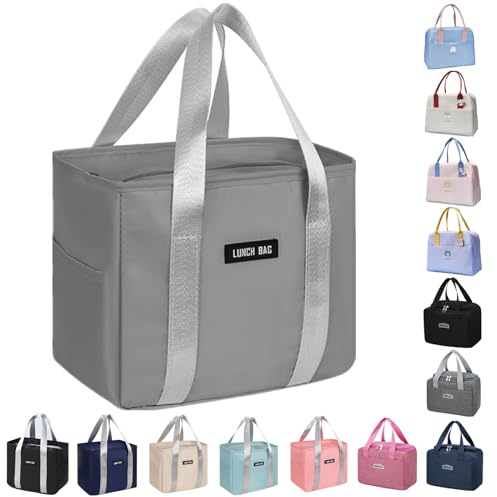 WUWYOUWL Lonchera con aislamiento de cartón, reutilizable, impermeable, plegable, para mujeres, hombres, niños y estudiantes, viajes, picnic, escuela (gris-1)