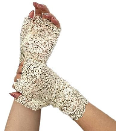 Blausky Spitze Handschuhe,Blumenhandschuhe,Braut Handschuhe,Fingerlose Spitzen Handschuhe,Sommer Sonnenschutzhandschuhe,Lace Short Gloves,Kurze Spitzenhandschuhes,Stretch-Handschuhe,Hellgelb