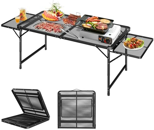 XMTECH Campingtisch Klapptisch Grilltisch Klappbar 120x60 cm, auf 176x60 cm erweiterbar, höhenverstellbarer Falttisch, Beistelltisch，Gartentisch, Leicht und Tragbar für Strand Picknick