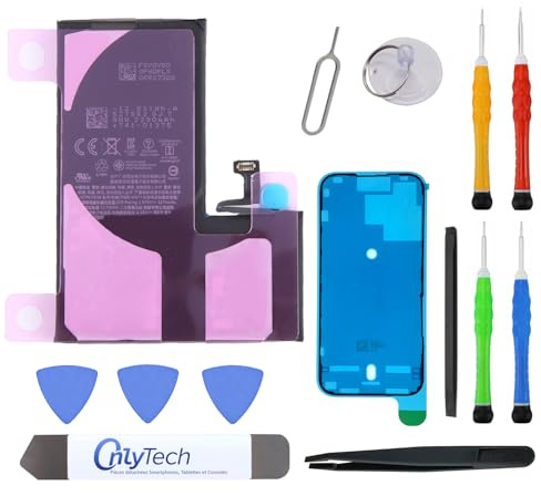 OnlyTech - Batterie Premium de Remplacement pour iPhone 15 Pro - 3274mAh, qualité identique - Kit 12 Outils Professionnels et adhésif écran Inclus