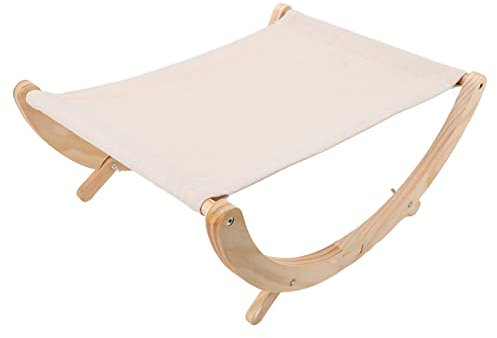 Otufan Hamaca para Gatos con Marco de Madera - Cama Elevada Transpirable con Almohadilla Antideslizante - Silla Columpio Cómoda para Gatos - Lona de - 55 x 41 x 22 cm