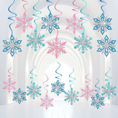 20 Stück Schneeflocken Deko Hängende, Winter Wirbel Spiral, Frozen Deko Set, Winter Girlande für Weihnachten Deko, Winterparty, Schneeflocken Deko Deckenhänger Dekoration (Rosa)