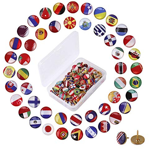 Puntine 100 Pezzi Puntine di Bandiera Nazionale Crestivo Push Pin per Bacheca, Mappa, Ufficio