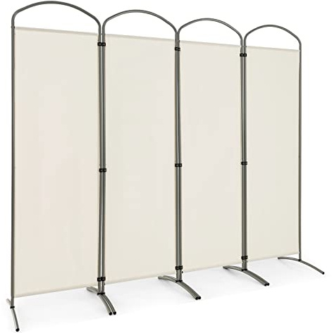 GOPLUS Biombo Separador de Ambientes de 6/4 Paneles, Biombo Plegable para Privacidad con Marco de Metal, Divisor de Habitación Portátil para Salón Dormitorio Oficina (Blanco, 4 Paneles, 221 x 188 CM)