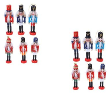 PRETYZOOM 2 Juegos De Nuez Adornos De Cascanueces Rojos Figuras Mini Muñeco Pintado Decoración Navideña De Madera Colgante De Nogal Colorful 6 Piezas * 2