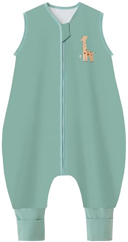 Chilsuessy Babysovsäck med ben 1,5 tog, 100 % bomull, året runt-sovsäck, babysovsäck, sovsäck barn, grön, 90 cm/baby höjd 95–105 cm