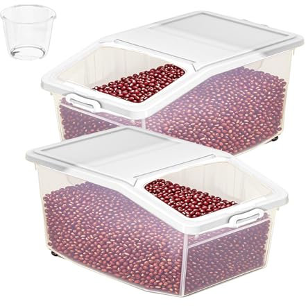 Hogvinnatil Reis Aufbewahrung - 2X Luftdichter Reisspender Mit Rollensystem,Aufbewahrungscontainer Mit Deckel & Dichtung Organizer Für Haushalt Mit Messbecher Für Küche Wäsche