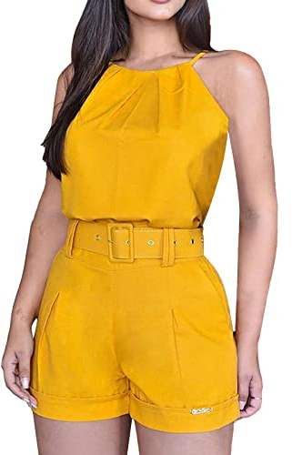 Short à bretelles pour femme - Pantalon - Costume - Poche tendance - Ceinture - Pantalon - Ensemble pour femme de bureau - Combinaison pour femme