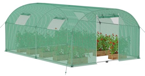 Froadp Gewächshaus Foliengewächshaus 3x4x2 m Folientunnel Winterfest Tomatengewächshaus 12 ㎡ Treibhaus Stabiles Tomatenhaus mit Verzinktem Stahlrohr inkl. Tür & Fenster, Grün