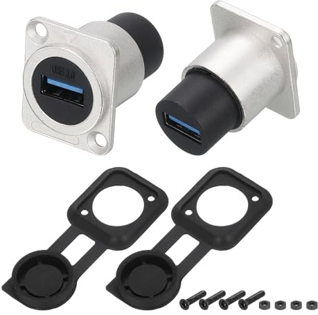 sourcing map 1Pcs USB 3.0 Panel Mount Coupler, D-Type USB Pass Through Connector, 5.0Gbps Silver Bulkhead Extension for Home/Office/Industrial