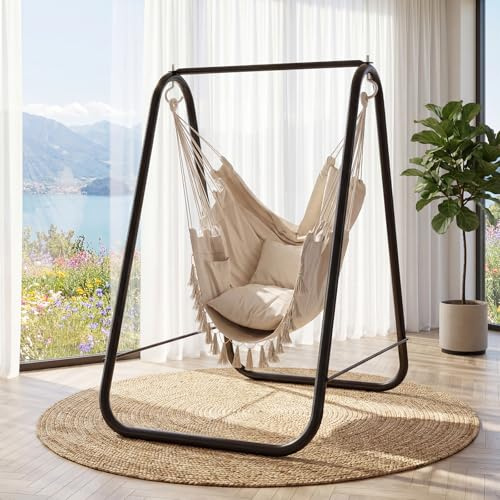 WUDLEP Hammock Chair with Stand, Heavy-Duty Swing Hanging Chair