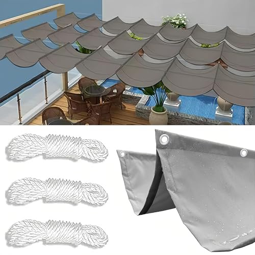 Gvqng Vela de Sombra Ondulada Retráctil, Toldo para Pérgola Exterior con Cuerdas, Tela Transpirable, hasta 90% Protección UV, Superficie Resistente al Agua para Patio, Jardín
