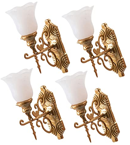 Lampe Murale Miniature Maison de Poupée 4 Pièces 1: 87 ABS, Or | Scènes de Mini Maison, Déco de Table, Format Léger à Transporter, Tension 3V/12V, pour Garçon et Filles