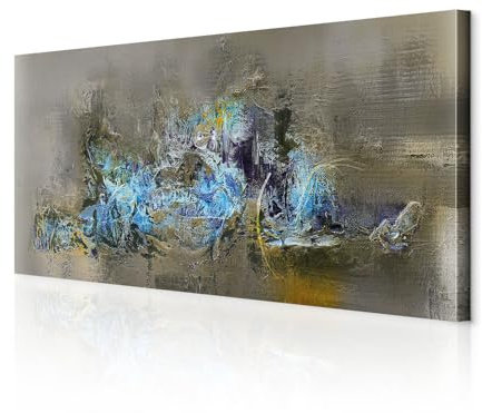 decomonkey Stampa su tela Abstract Paesaggio Arte, 1 pezzo, 80x40 cm | Tela strutturata su telaio in legno, decorazione per soggiorno, grigio, beige, blu