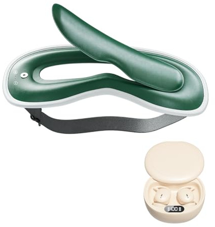 Masajeador de ojos con calefacción de grafeno con terapia de frío/calor y música Bluetooth + auriculares M73 de batería larga con cancelación de ruido - Máscara de ojos recargable para dormir, ojos