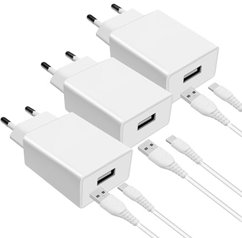10W USB-Ladegerät mit USB-A-Anschluss Wandladegerät für iPhone, Samsung, Android, iPad, Tablet - Kompaktes Reise- und Homeoffice-Ladeset (3 Pack+3 Cable)