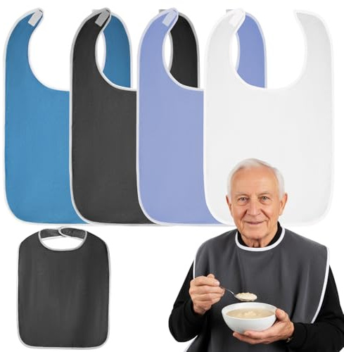 4 Stück Lätzchen für Erwachsene, Lätzchen für Senioren Mehrweg Waschbar | Unisex Latz für Senioren mit Klettverschluss, Kleiderschutz für Erwachsenen Ältere Behinderte