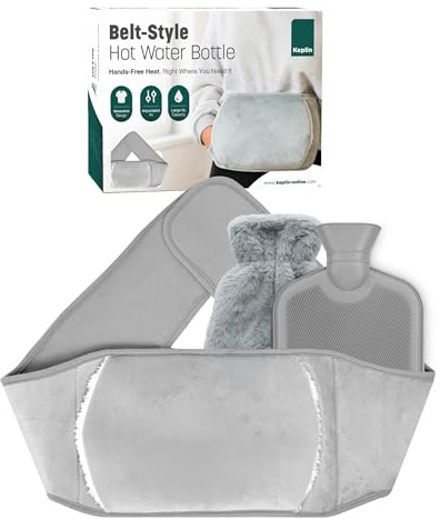 KEPLIN Hot Water Bottle Belt with Plush Waist Cover - 2L Premium Natural Rubber Hot Water Bag for Cramps & Muscle Relaxation - Safe, Durable, Long-Lasting Heat Therapy - Grey