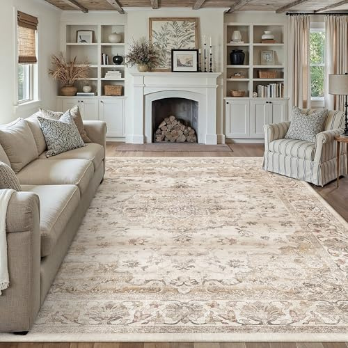 PureCozy Waschbarer Teppich Wohnzimmer 300x400cm Vintage Tepich,Beige