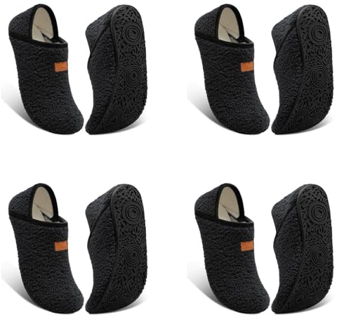 BARERUN Bulk Slippers for Women Men with Rubber Sole Soft-Lightweight House Slipper Socks Wide Barefoot Slippers for Women House Shoes for Home Bedroom Travel 4pairs Black 8-9 Women/6.5-7.5 Men