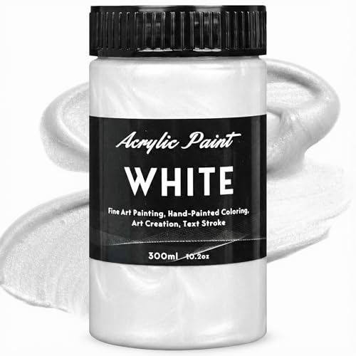 YULL Acrylfarbe Weiß Metallic Perlmutt - 300 ml Pearl Weiß Farbe, Wasserfeste & Deckende Metallic Acrylfarbe für Metall, Holz, Glas, Keramik, Leinwand, Stein, Stoff und Leder