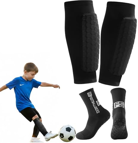 Raixleb 2026 S Schienbeinschoner Kinder Fussball, All-in-One Fussball Geschenke Jungen Mädchen, Stutzen Kinder Schienbeinschoner Klein Shin Pads Kniebandage Schwarz S