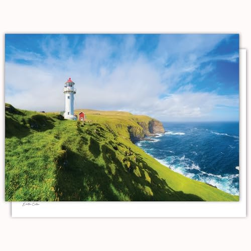 Edition Colibri Postkarte - Leuchtturm Landschaft blau | Set mit 10 flachen Karten (A6) – Rückseite zum Beschreiben