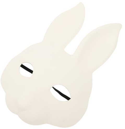 Hohopeti Hasenmaske Halloween Cosplay Maske Weiß PU Halbgesichtsmaske mit Innenfutter für Maskenball Karneval Party und Kostüm