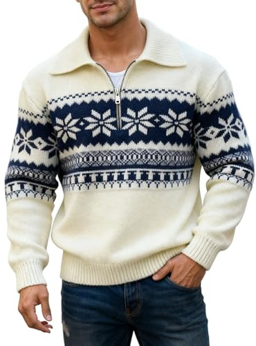 EQWIGKEIT Jersey para hombre con cremallera cálido noruego básicos manga larga cuello alto jersey de punto jersey vintage de invierno suéter de invierno suéter de hombre, A5 Beige, M