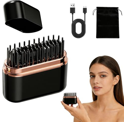 3T6B Mini-plattång trådlös, uppladdningsbar bärbar plattborste, 10-sekunders snabbuppvärmning, mini hår straightener borste för hår och skägg
