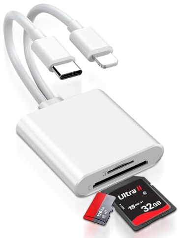 [Apple MFi Certified] Adattatore scheda SD iPhone & USB-C 3 in 2 lettore di schede per SD/MicroSD/USB3.0, light-ning & USB-C OTG, lettore di schede di memoria per iPhone, iPad, MacBook, Samsung