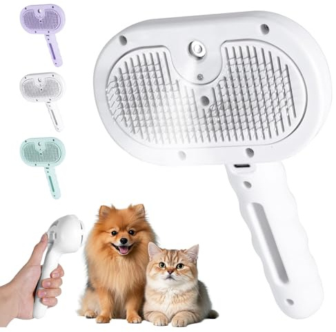Kiaxffy Katzenbürste mit Dampf Hundebürste, Selbstreinigende Bürste Für kurz- & langhaarige Hunde/Katzen/Kaninchen, Multifunktionale Dampfbürste Katze Massage Kamm(weiß)