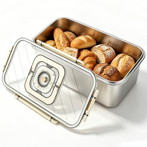 Mgrety Brotkasten, Brotbox aus Edelstahl mit Zeitaufzeichnung, Versiegelter Brotaufbewahrung Brotkorb mit Deckel & Griff, Brotkorb für langanhaltende Frische zum Aufbewahren von selbstgemachtem Brot
