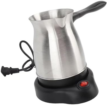 SylvaLexis Electric Turkish Coffee Maker, 600ml (20 oz) Stainless Steel Coffee Pot with Heating Base, Comfort Grip Handle for Home & Office