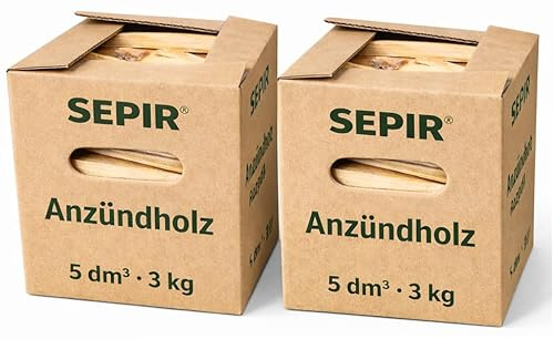 Kaminholz Anzündholz & Brennholz aus Kiefer und Fichte Kammergetrocknet 2 x 3 kg Karton 5dm³ - Feuerholz Anfeuerholz für Holzofen & Kamin