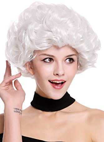 WIG ME UP - 91097-ZA68C Perücke Damen Karneval Fasching Weißgrau Weiß Locken kurz Oma Großmutter ältere Dame
