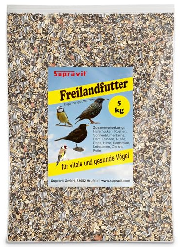 Supravit Freilandfutter für Vögel 5kg I proteinreiches Vogelfutter | energiereich für Freilandvögel & Wildvögel I ideal zur Fütterung aller freilebenden Vogel-Arten im Sommer geeignet