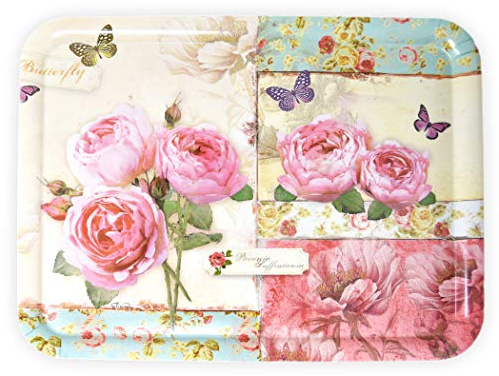 Lashuma Küchentablett aus Italien, Großes Geschirrtablett 50x37 cm, Kaffeetablett Eckig, Design: England Rosen