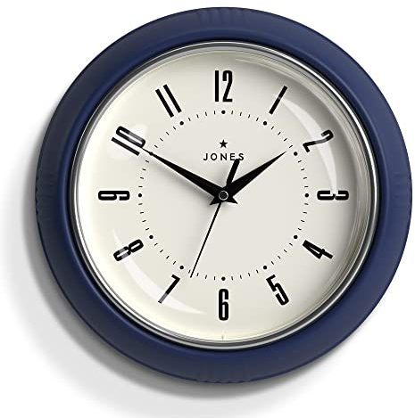 Jones Clocks® Ketchup wall clock | Retro round clock | 25cm | Indigo blue | Easy to read numbers | Perfect for kitchen or office
