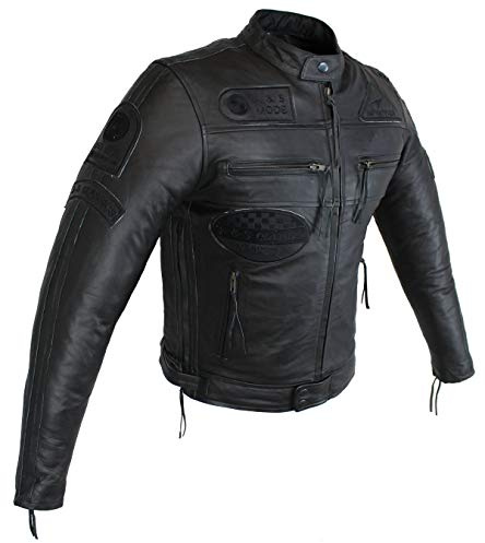EURO STARS Herren Motorradjacke Highway 11 Lamm Leder Schwarz mit Protektoren, Herren Biker Lederjacke, Classic Lederjacke, 3XL, Schwarz