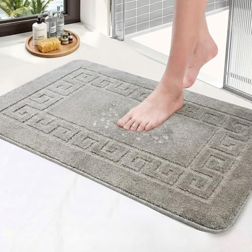 PHP Non Slip Large Front Door Mat, 50 x 80 cm Washable, Anti Slip and Waterproof Mat, Outdoor and Indoor Rug, Gel Backed Dirt Trapper Kitchen Door Mat - Grey