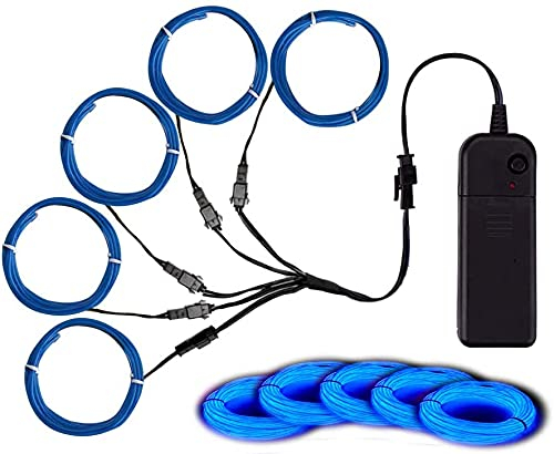 Balabaxer EL-Draht, Noise Reduction Neonlichter Draht 5-in-1 Meter, Elektrolumineszenzdraht für Halloween, Weihnachtsfest, DIY-Dekoration…… (Blau)