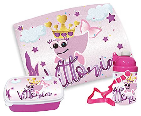 gadgeteventi Kit Pappa Bimbo per Scuola E Gite Personalizzato “Squaletti” (Rosa)