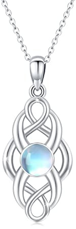 Waysles Keltische Mondstein Kette 925 Sterling Silber Mondstein Halskette keltisch Keltische Knoten Anhänger Halskette Schmuck Geschenke für Frauen Damen Mädchen