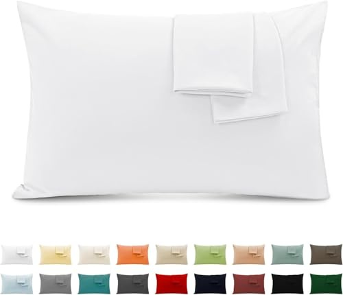 Funda Almohada 100% Algodón 40x70 cm 2 PCS, Juego de 2 Funda Almohada de Suave Puro Algodón, Sin Cremallera Cepillada con Cierre de sobre Blanco
