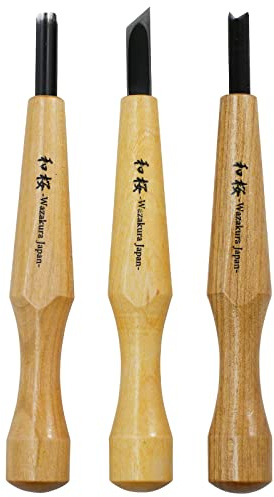 Wazakura Bonsai Jin y Shari Kit de herramientas de creación con cincel hueco redondo, cincel oblicuo individual y herramienta de corte en V, carpintería (kit de 3 piezas para bonsái Jin y Shari)