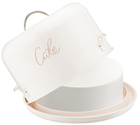 Navaris Porta Torta con Coperchio Ø 25cm - Contenitore Trasporto Torte - Tortiera Campana Dolci - Vassoio Torta Rotondo - Portatorta con Manico Crema