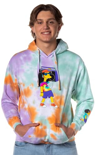 The Simpsons Sudadera clásica con capucha para hombre Bart Simpson Homer, Bart, Lisa, Otto Tie Dye, Teñido anudado, Medium